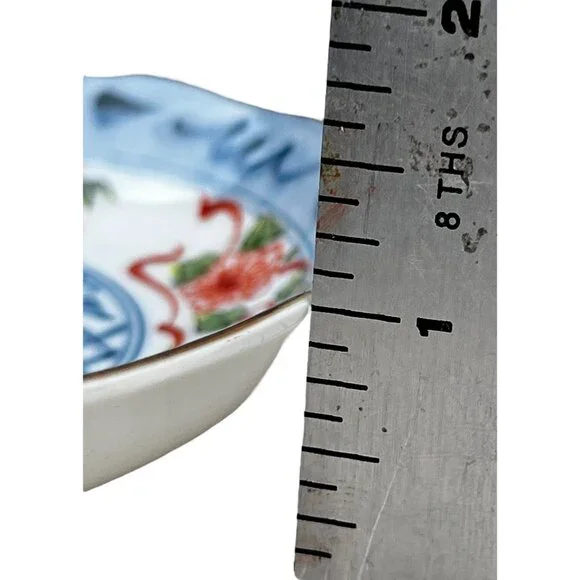 Set Of 4 Vintage 1960s Japanese Porcelain Saucers Hand-Painted Floral Blue & OJ - Picture 8 of 9